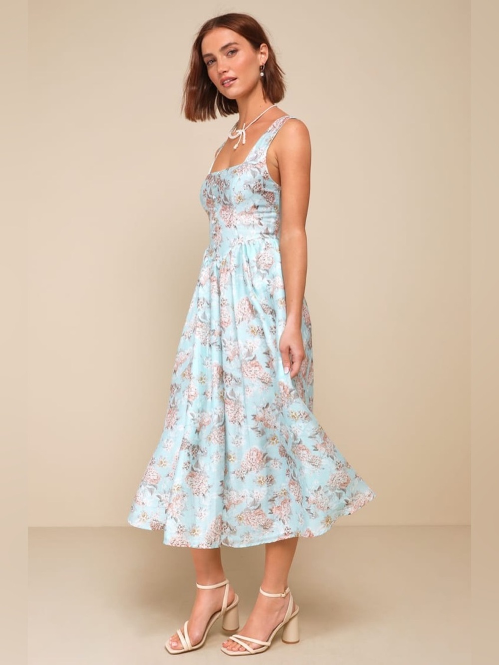 LULU'S Darling Adoration Light
Blue Floral Midi Dress With Pockets - Picture 3 of 5
